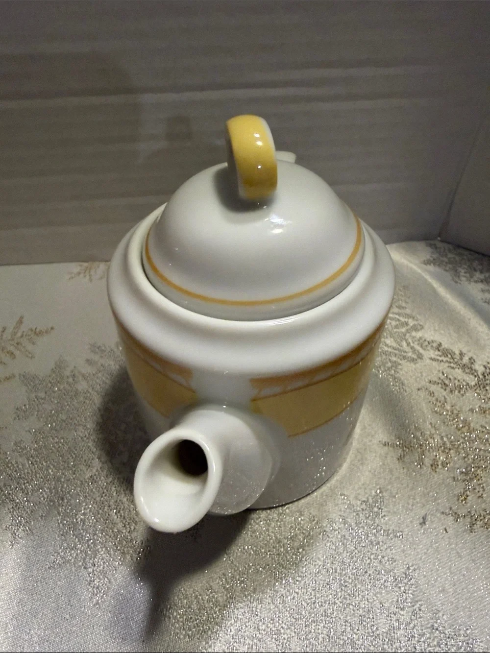 Porcelain Teapot with Yellow Band and Fruit Floral Motif